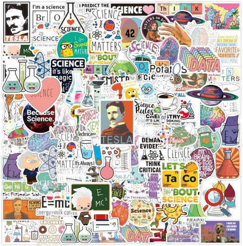 100Pcs Natural Sciences Stickers Pack, Physics, Chemistry, Biology Experiment Vinyl Stickers for Student Science