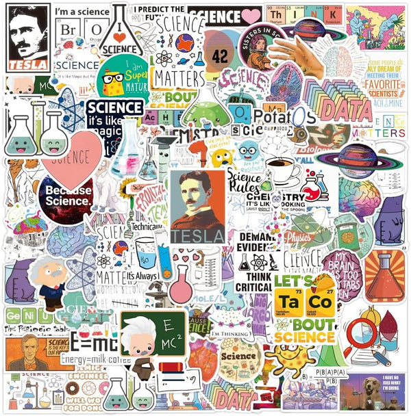 100Pcs Natural Sciences Stickers Pack, Physics, Chemistry, Biology Experiment Vinyl Stickers for Student Science