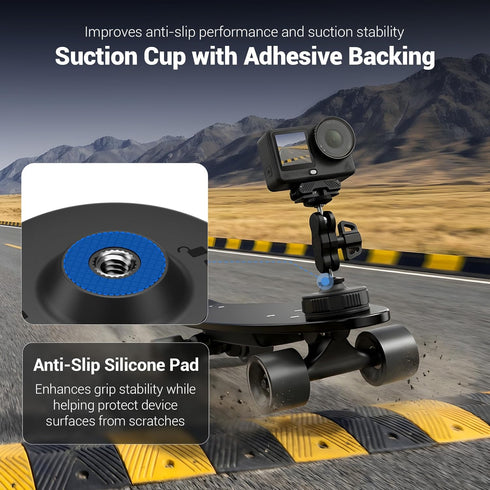 JJC 1/4" 4/3, 6/5 Pro/4, 13, Insta360 X5 Portable Camera Suction Cup Mount with Female Hole, Twist-Lock Vacuum Suction