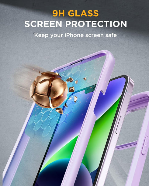 Miracase Glass Series Case for iPhone 14, 6.1 inch, Full-Body Clear Bumper with Built-in Tempered Glass Protector