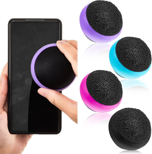 4 Pack Touch Screen Cleaner Balls, Microfiber Cleaning Balls for Phone, Laptop, Monitor, Black, Blue, Rose Red, Purple