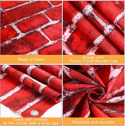 Red Brick Wall Party Backdrop, Large Fabric Photo Background for Baby Shower Birthday Party Decoration