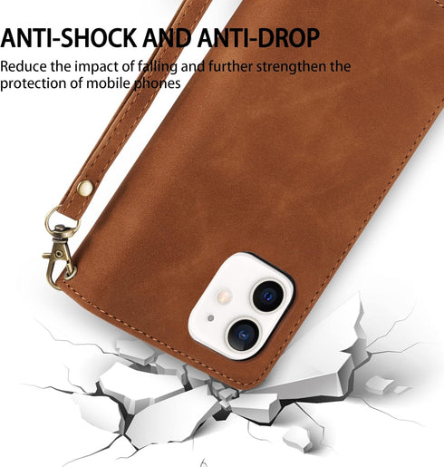 ZZXX for iPhone 12 Mini Wallet Case with Card Slot, Premium Soft PU Leather Zipper Flip Folio Wallet (Brown)