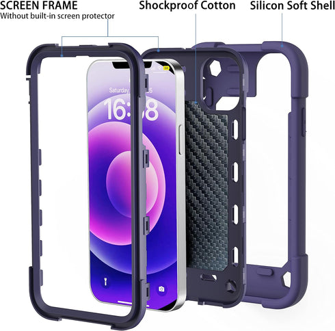 iPhone 12/iPhone 12 Pro Case 6.1" - Heavy-Duty Rugged Cover with Ring Stand + 2 Glass Screen & Camera Lens Protectors.