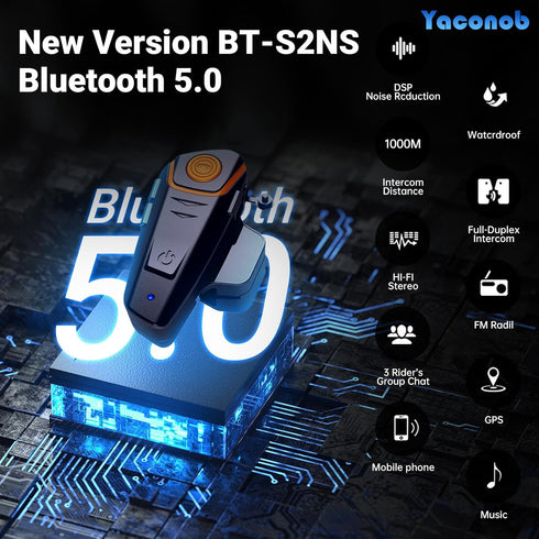 Helmet Bluetooth Headset Bt-S2ns, 1000m Helmet Communication System, 1 Pack, Connect Up to 3 People, 2 People Talk at