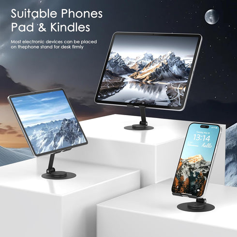 HZZADZXW 360 17 16 Metal Cell Phone Stand for Desk, Multi-Angel Adjustable Rotation Desktop Phone Holder and Foldable