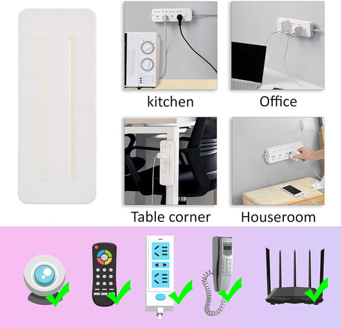 Self Adhesive Power Strip Holder 4 Pack, No Drill Extension Block Wall Mount Fixator for Home, Kitchen, Office
