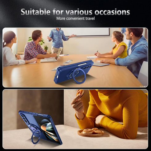 Rugged Phone Case for Samsung Z Fold 4, 2 in 1 Soft TPU and Hard PC Cover, Shockproof Blue