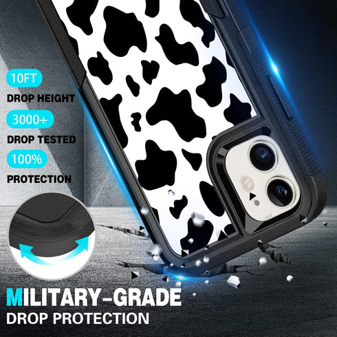 Designed for iPhone 11 Case, Heavy-Duty Slim Shockproof Protective Case for Women Girls, Cute Cow Print 6.1 Inch