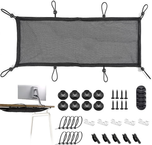 Under Desk Cable Management Net, 36PCS Flexible Wire Hiders, Extra Large Capacity Organizer for Most Tables