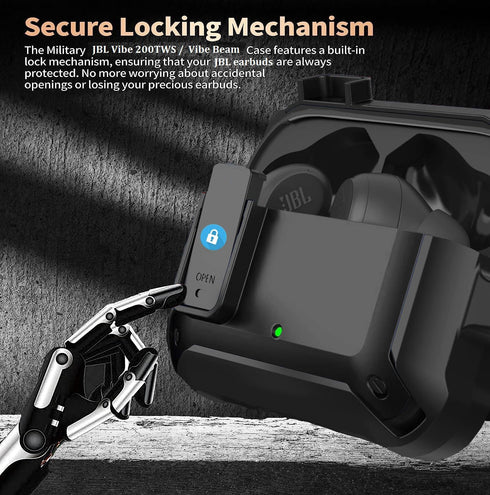 for JBL Vibe 200TWS/JBL Vibe Beam Case Cover Lock Clip with Cleaner Kit,Cool JBL Vibe 200TWS Protective Case Cover Men Women with Carabiner Compatible JBL Vibe Beam Charging Case - Black
