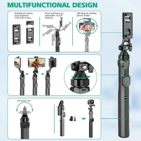 70.6" Phone Tripod Stand & Selfie Stick, Extendable Cell Phone Tripod with Remote and Holder for Selfie/Video