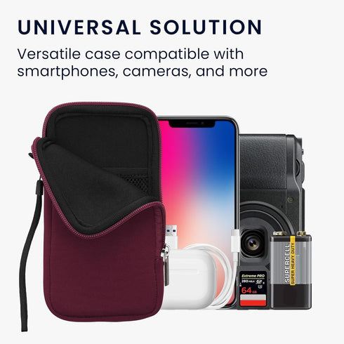 kwmobile Neoprene Phone Pouch Size XL - 6.7/6.8" Universal Cell Sleeve Mobile Bag with Zipper and Wrist Strap (Berry)