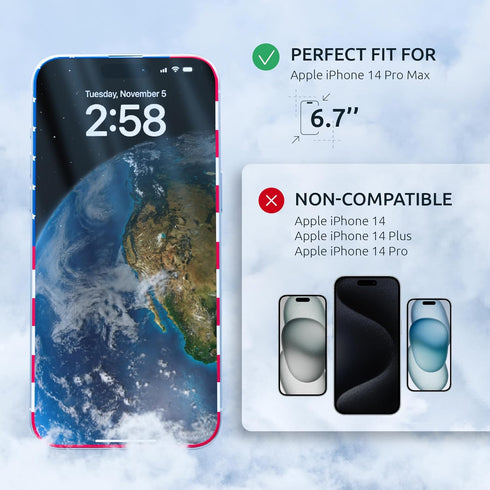 Screen Protector Compatible with iPhone 14 Pro Max - 2 Pack (USA Flag & Classic Black) Tempered Glass Screen Protector - 9H Hardness, Full Coverage, Anti-Fingerprint Coating