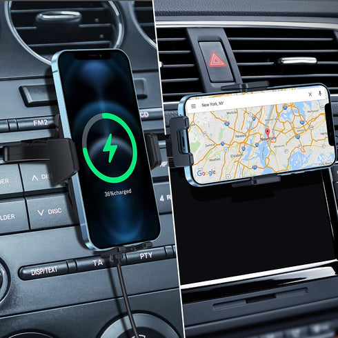 Wireless Car Charger Phone Mount, Auto-Clamping 15W Qi Fast Charging, Compatible with iPhone 13 Pro Max, Samsung S21