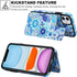 HAOPINSH iPhone 11 Wallet Case with Card Holder, Blue Flower Bird Pattern Back Flip PU Leather Case for Women Girls