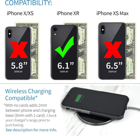 Dockem M1 Card Case for iPhone XR (6.1") - Slim Canvas Style Faux Leather Wallet Case with Built-in Metal Plate