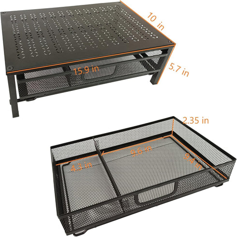 Metal Computer Monitor Stand with Drawer, Desktop Riser for Laptop, Printer, and Monitor, Black