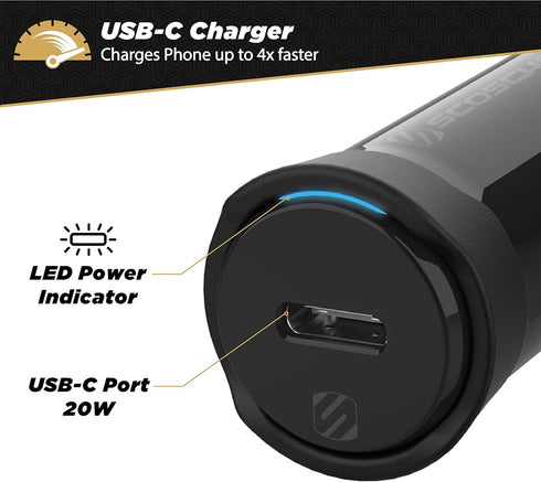 Scosche CPDC20 PowerVolt 20-Watt Certified USB Type-C Fast Car Charger with Power Delivery 3.0 for All USB-C Devices (Pack of 2)
