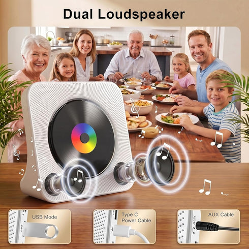 Gueray CD Player Portable Bluetooth Desktop CD Player for Home with Timer Built-in HiFi Speakers with LCD Screen