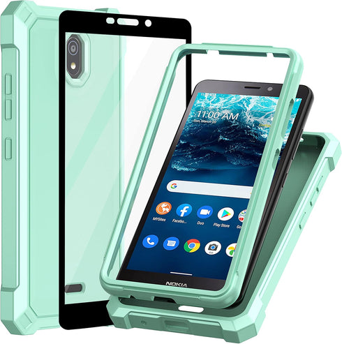 Ailiber Mint Green Nokia C100 Phone Case, Dual Layer Structure Protection with Shockproof Corners TPU Bumper