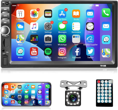 Rimoody 7 Inch Car Stereo Double Din Radio, Bluetooth Handsfree, Touch Screen, USB SD FM Multimedia with Backup Camera