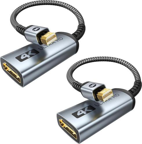 WARRKY 4K Mini DisplayPort to HDMI Adapter 2 Pack, Gold-Plated Plug, Aluminum Case, Compatible with MacBook Air/Pro,