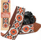 Art Tribute Orange Flowers Camera Strap, Retro 70's Classic Vintage Floral Pattern, Vegan Leather