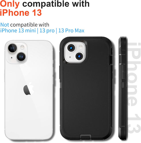 Military Grade iPhone 13 Case with 2 Pack Screen Protector - Rugged Full Body Protection for Men & Women (Black)