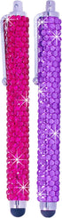 Eco-Fused Universal Bling Stylus Pens, 2 Long Gem Covered Stylus Pens with Microfiber Cleaning Cloth for All Devices
