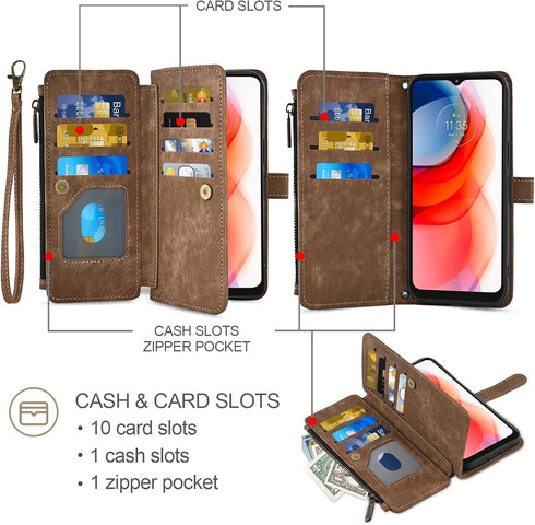Asuwish Phone Case for Moto G Play 2021, Wallet Cover with Tempered Glass Screen Protector, Leather Flip Credit Card