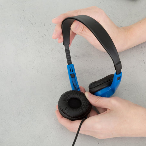Egghead Blue Heavy-Duty Kids' Stereo Headphones, Adjustable, Tangle-Free, Padded Ear Cups, 4' Cord for School Use.