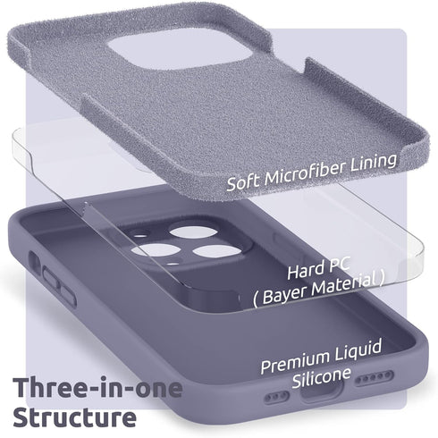 SURPHY Compatible with iPhone 13 Pro Case - Liquid Silicone Phone Case with Screen Protector, Camera Protection & Soft