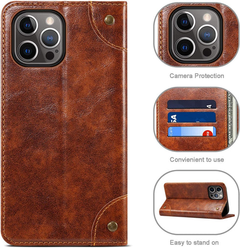SINIANL Compatible iPhone 12 Pro Max Leather Wallet Folio Case with Magnetic Closure and Kickstand Card Slots