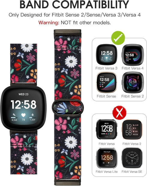 TOYOUTHS Compatible with Fitbit Sense/Sense 2 Band/Versa 3/Versa 4 Bands Women Men Elastic Adjustable Nylon Fabric Strap Scrunchies Solo Loop Stretchy Bracelet Dressy Sport Wristband Accessories