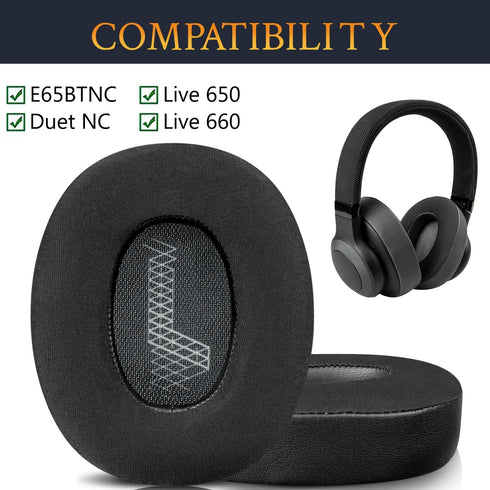 SOULWIT Cooling Gel Replacement Ear Pads for JBL E65 (E65BT E65BTNC)/Live 650 (650NC 650BTNC)/Live 660 (660NC 660BTNC)/Duet NC Over-Ear Headphones, Earpads Cushions with High-Density Foam (Black)