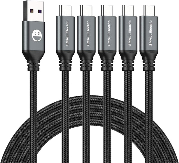 SMALLElectric Short USB Type-C Cable 5 Pack 12inch Fast Charging 3A Rapid Charger Quick Cord, Braided Type C to A Cable