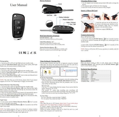 HD 1080P Mini Car Key Camera, Portable Spy Cam with IR Night Vision, Motion Detection, No WiFi Needed