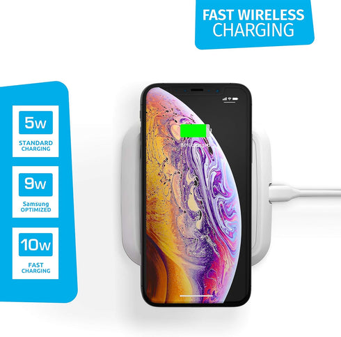 ZENS Wireless Single Qi Charging Pad with 10 Watt Power Output for Apple iPhone, Samsung Galaxy, and Qi-Enabled Devices