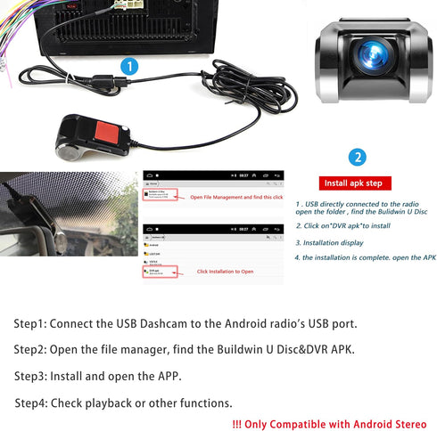 METEESER 64GB 24Hours USB Car DVR Camera Video Recorder, USB Dash Cam, WDR Full HD Dash Camera Car Driving Recorder