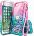 NGB iPhone SE (3rd 2022 & 2nd Gen 2020)/iPhone 8/7/6/6S Case, Pink/Aqua Glitter Liquid Cover with Screen Protector &