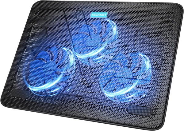 TECKNET Black Laptop Cooling Pad - Portable Slim USB Powered Stand with 3 Blue LED Fans, Fits 12-17 Inches