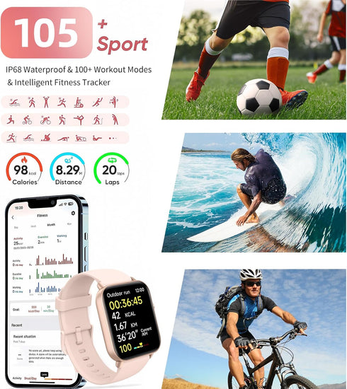 Smart Watch for Women, Android & iPhone, Alexa Built-in, IP68 Waterproof Fitness Watch, Bluetooth Call, Heart