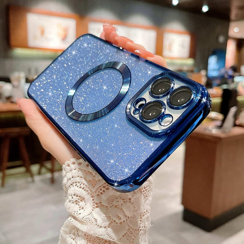 MGQILING iPhone 13 Pro Max Magnetic Glitter Case, Luxury Plating Bling Clear Phone Case with Camera Protector