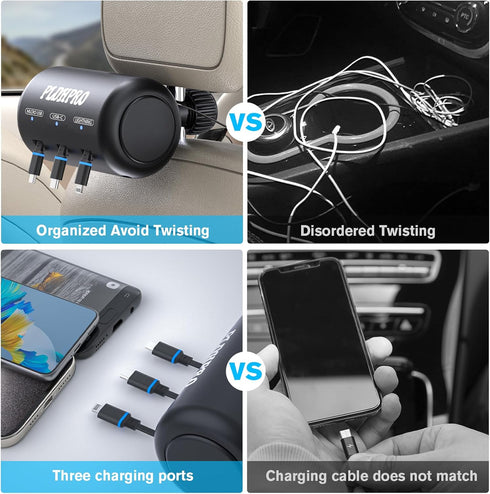 Uber Accessories 3 in 1 Backseat Car Charging Station Box with QC 3.0 Adapter, 36W Retractable Multi Devices Car