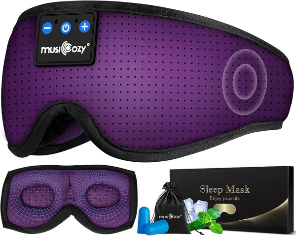 MUSICOZY 3D Sleep Headphones Mask, Wireless Bluetooth Headband Headphones for Side Sleepers, Unique Gifts - Purple