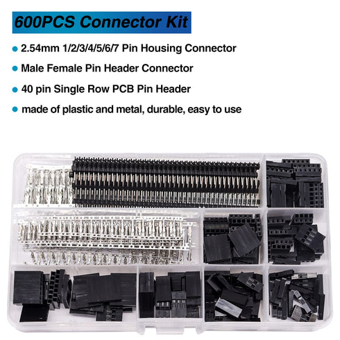 Taiss 600PCS Dupont Connector Kit 2.54mm 1/2/3/4/5/6/7 Pin Housing Connector and Male Female Crimp Pin,Dupont Crimp Pin Adaptor Assortment,Jumper Wire Cable Pin Header
