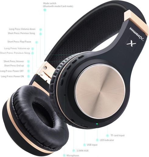 Riwbox XBT-80 Bluetooth Headphones, Folding Stereo Wireless Over Ear Headset with Microphone and Volume Control