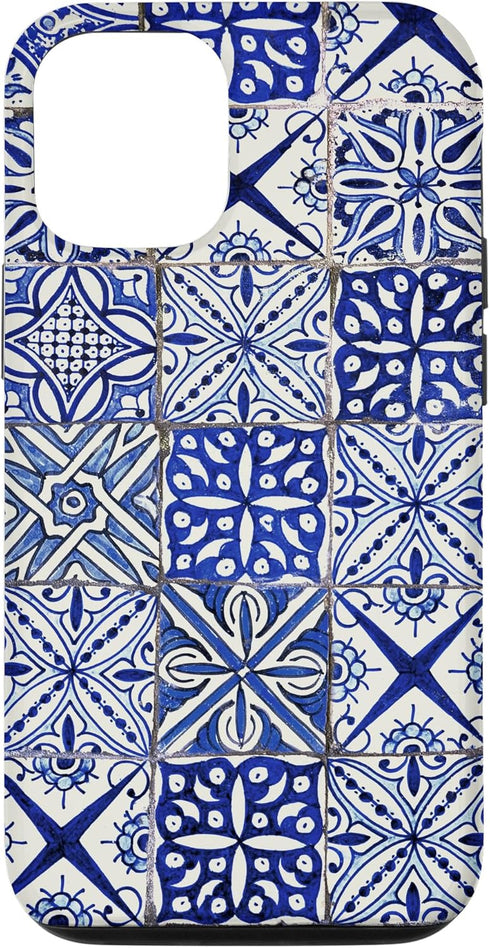 Blue and White Portuguese Tile Pattern Case for iPhone 12/12 Pro, Mediterranean Art Design