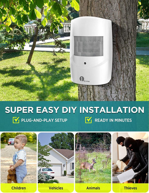 1byone Home Security Alarm System with 1000 FT Range, Extra Loud Chimes, 1 Weatherproof Infrared Sensor